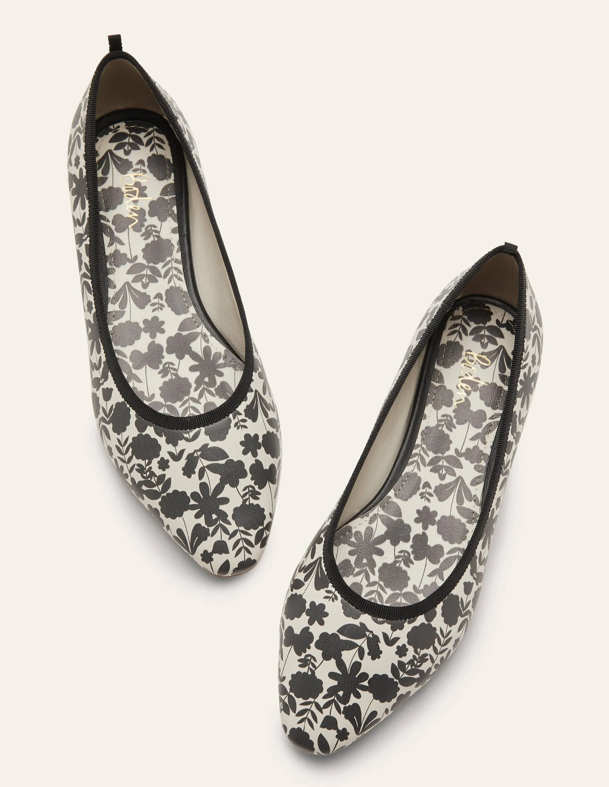 Almond Toe Ballerinas-Black, Flora Bloom Mono