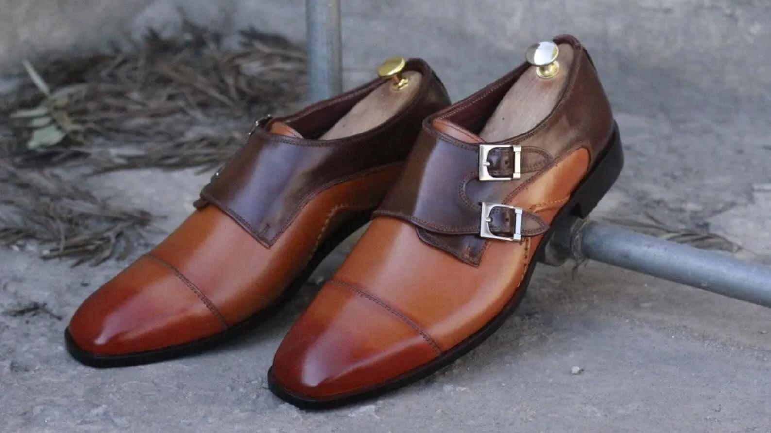 Awesome Handmade Men's Two Tone Brown Leather Cap Toe Buckle Shoes. Men Dress Formal Fashion Shoes