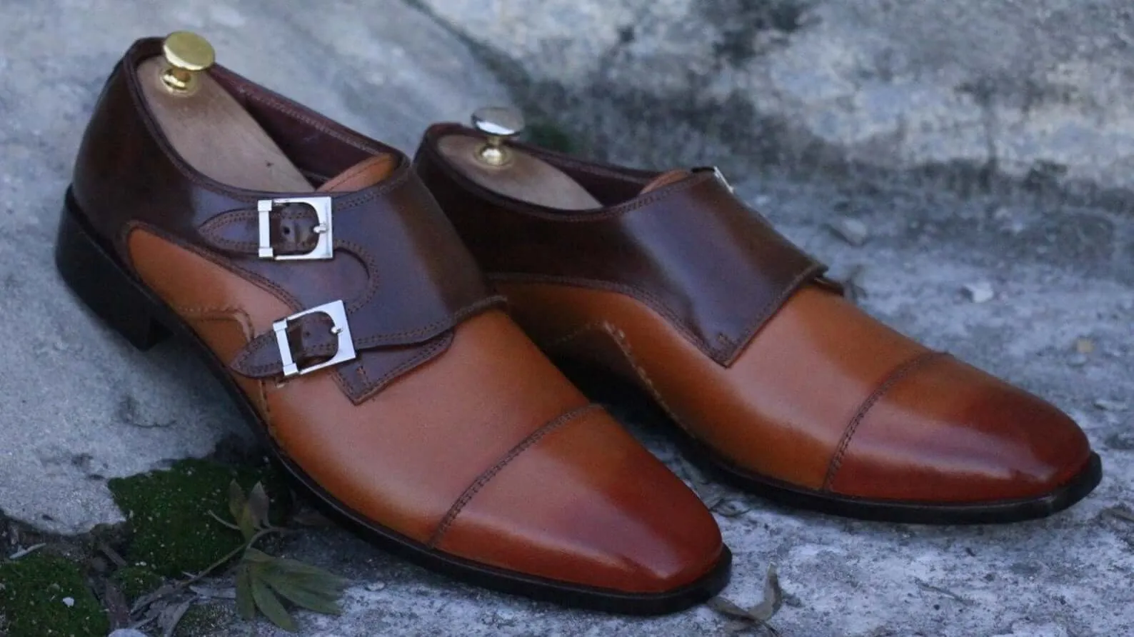 Awesome Handmade Men's Two Tone Brown Leather Cap Toe Buckle Shoes. Men Dress Formal Fashion Shoes