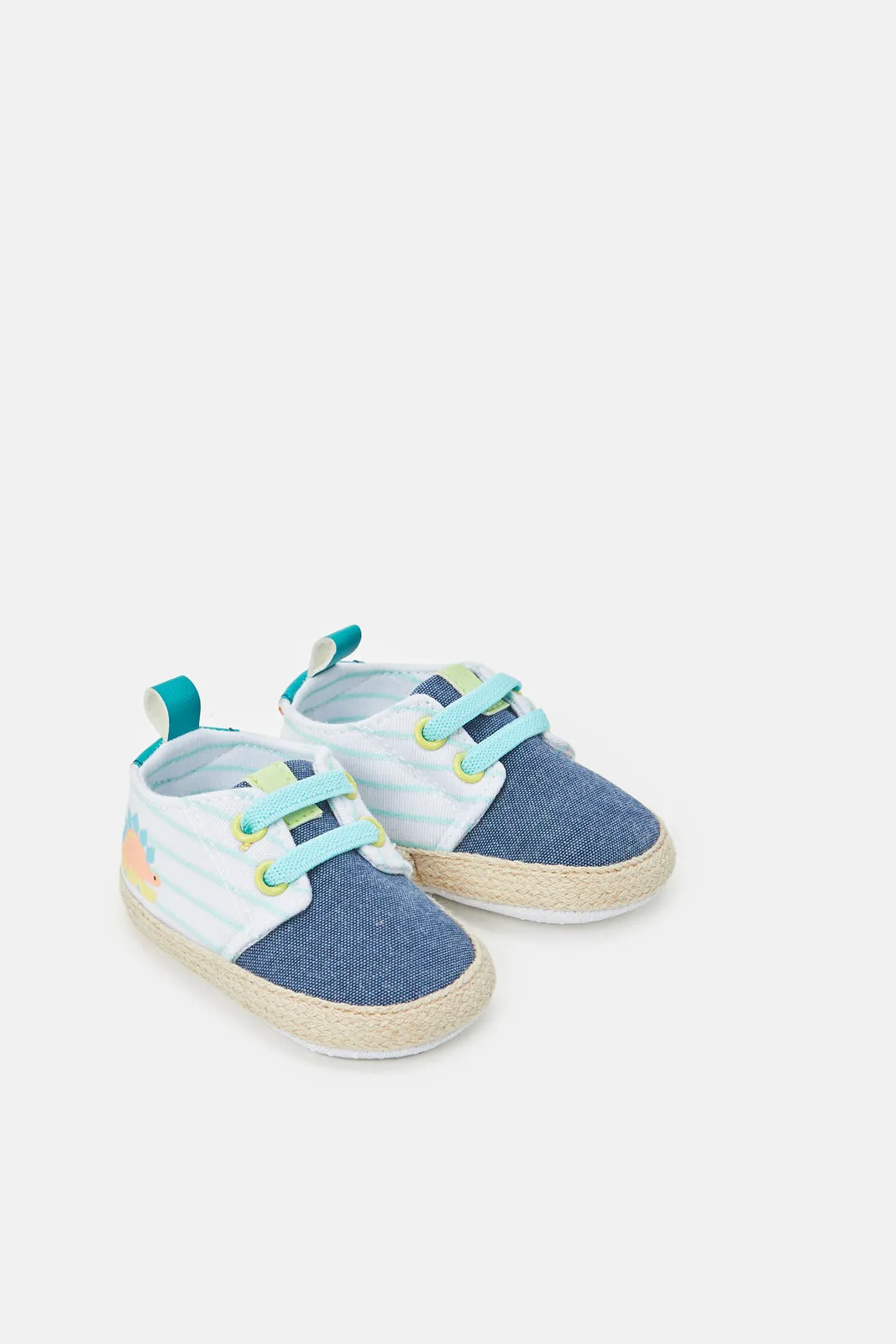 Baby Denim Dinosaur Print Pram Shoe