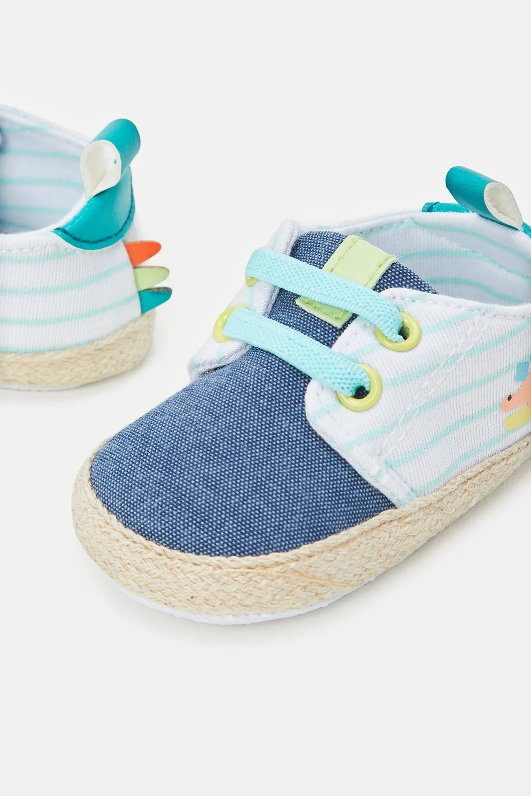 Baby Denim Dinosaur Print Pram Shoe