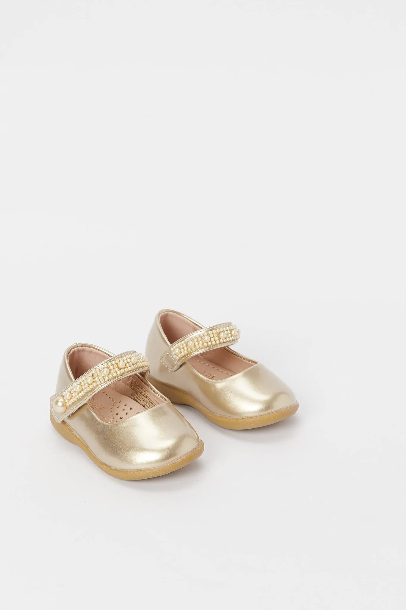 Baby Girls Gold Pearl Trim Ballerina