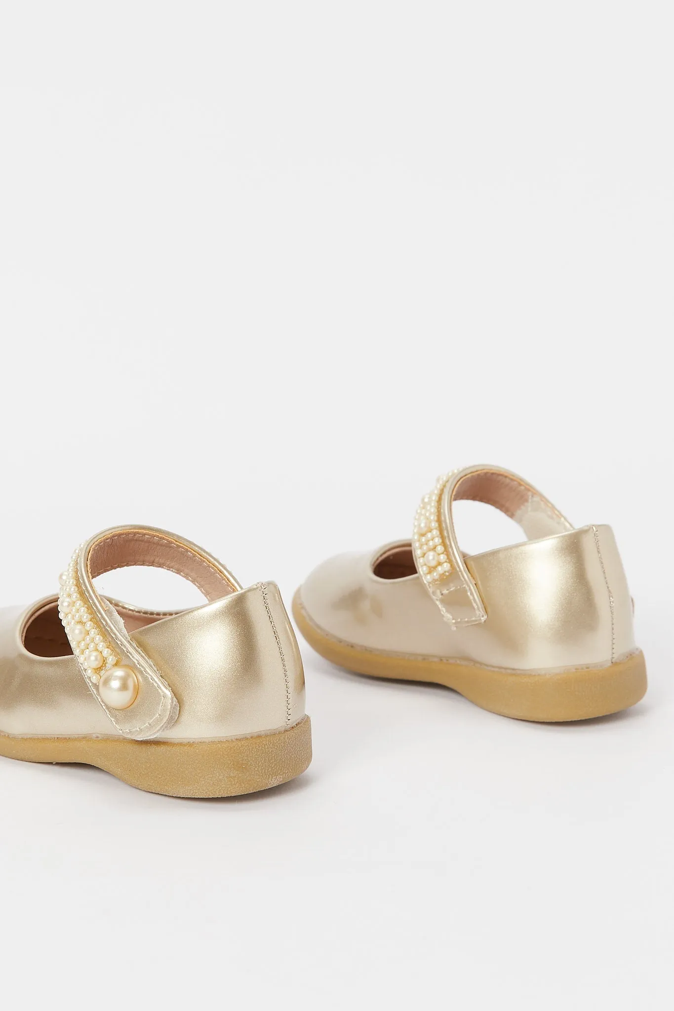 Baby Girls Gold Pearl Trim Ballerina