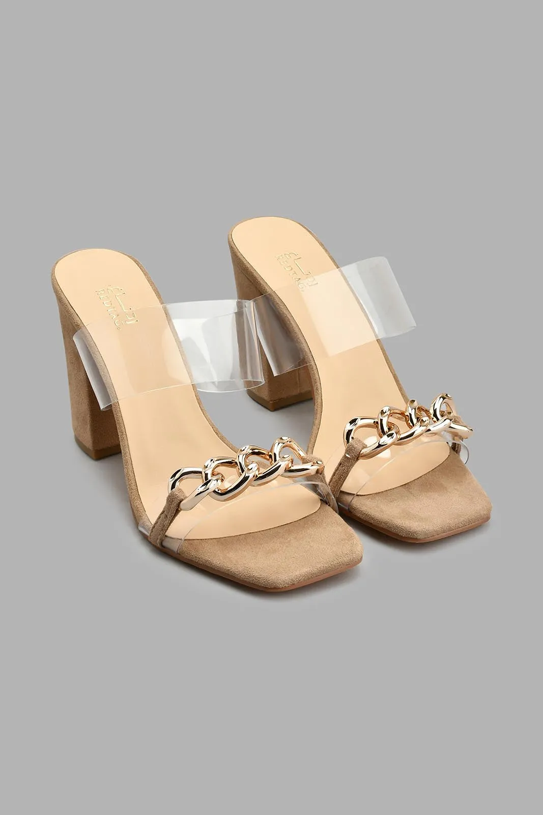 Beige Chain Trim Mule