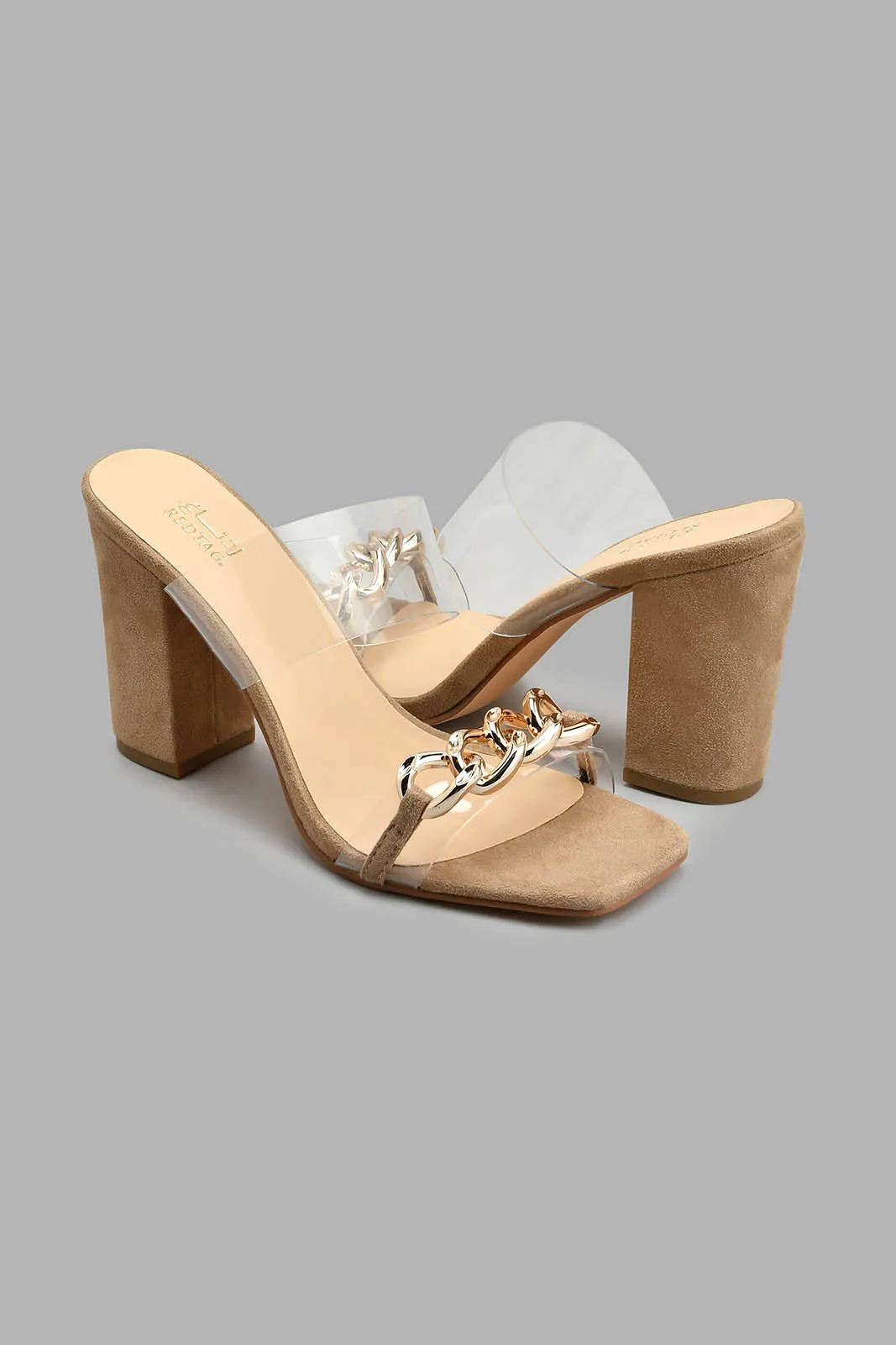 Beige Chain Trim Mule