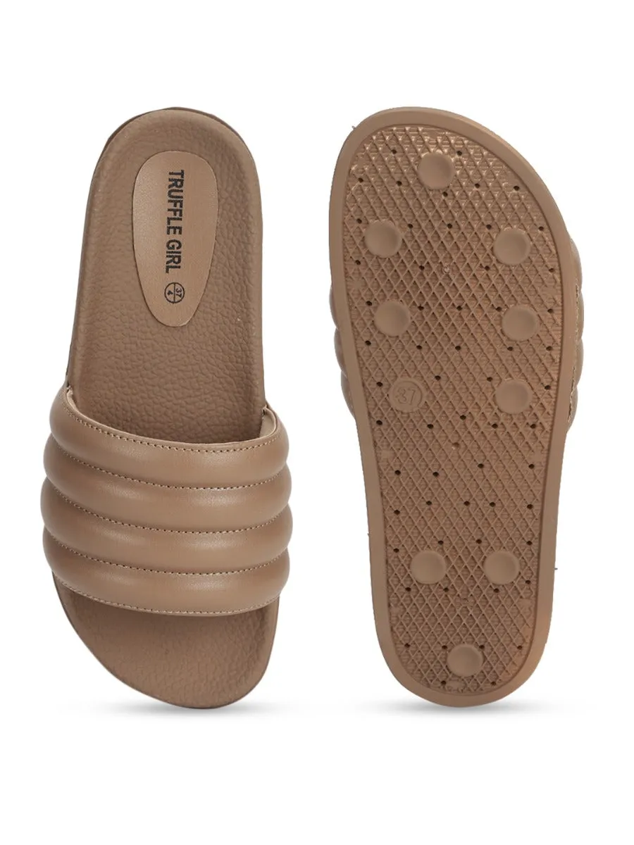 Beige PU Line Quilted Slip Ons