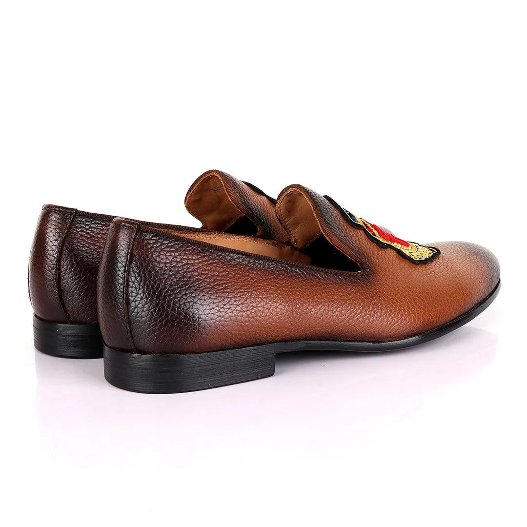 Billionaire Embroidery Exotic Men's Leather Shoe-Brown