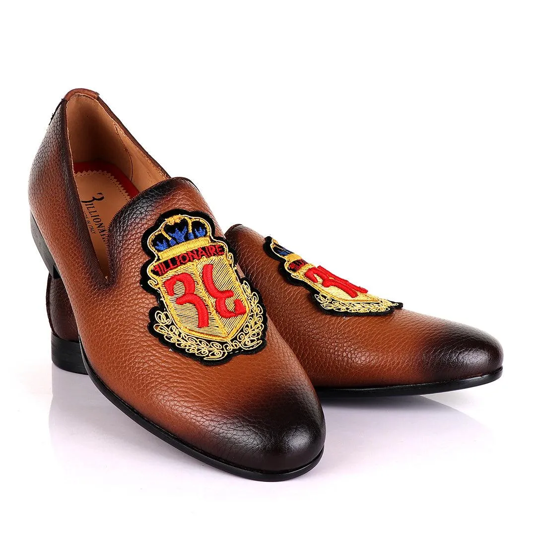 Billionaire Embroidery Exotic Men's Leather Shoe-Brown