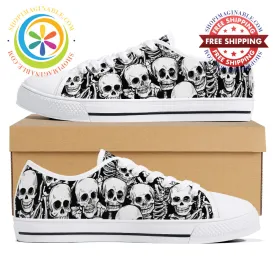 Black & White Skeletons Ladies Low Top Canvas Shoes