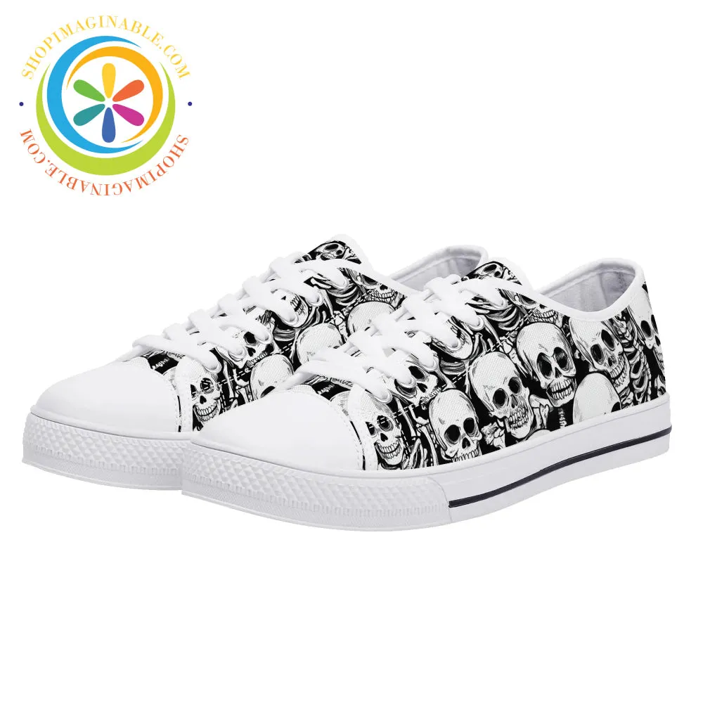 Black & White Skeletons Ladies Low Top Canvas Shoes