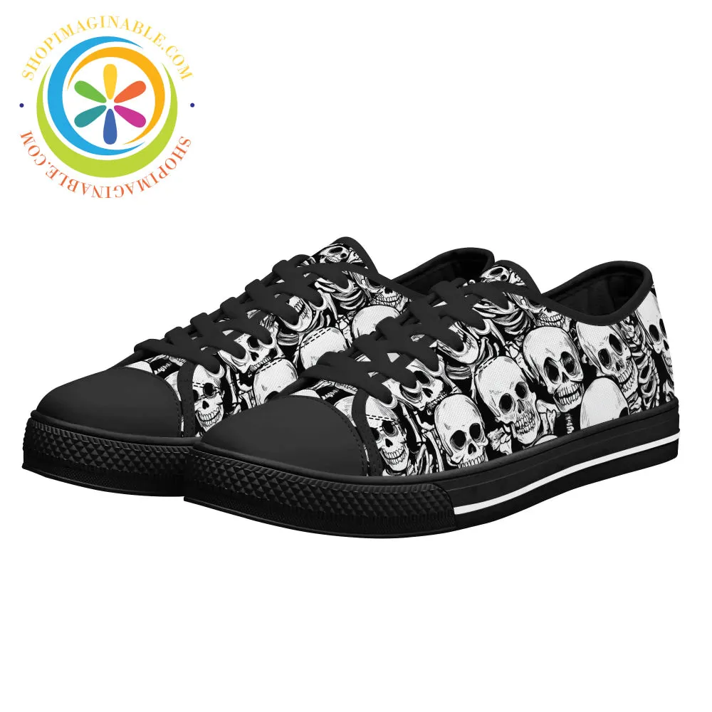 Black & White Skeletons Ladies Low Top Canvas Shoes