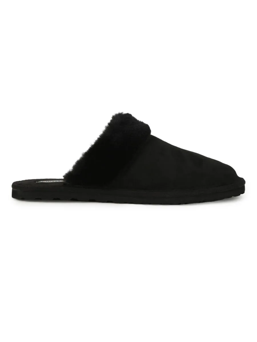 Black Micro Fuzzy Slip Ons