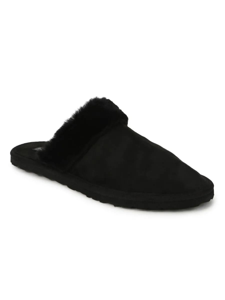 Black Micro Fuzzy Slip Ons