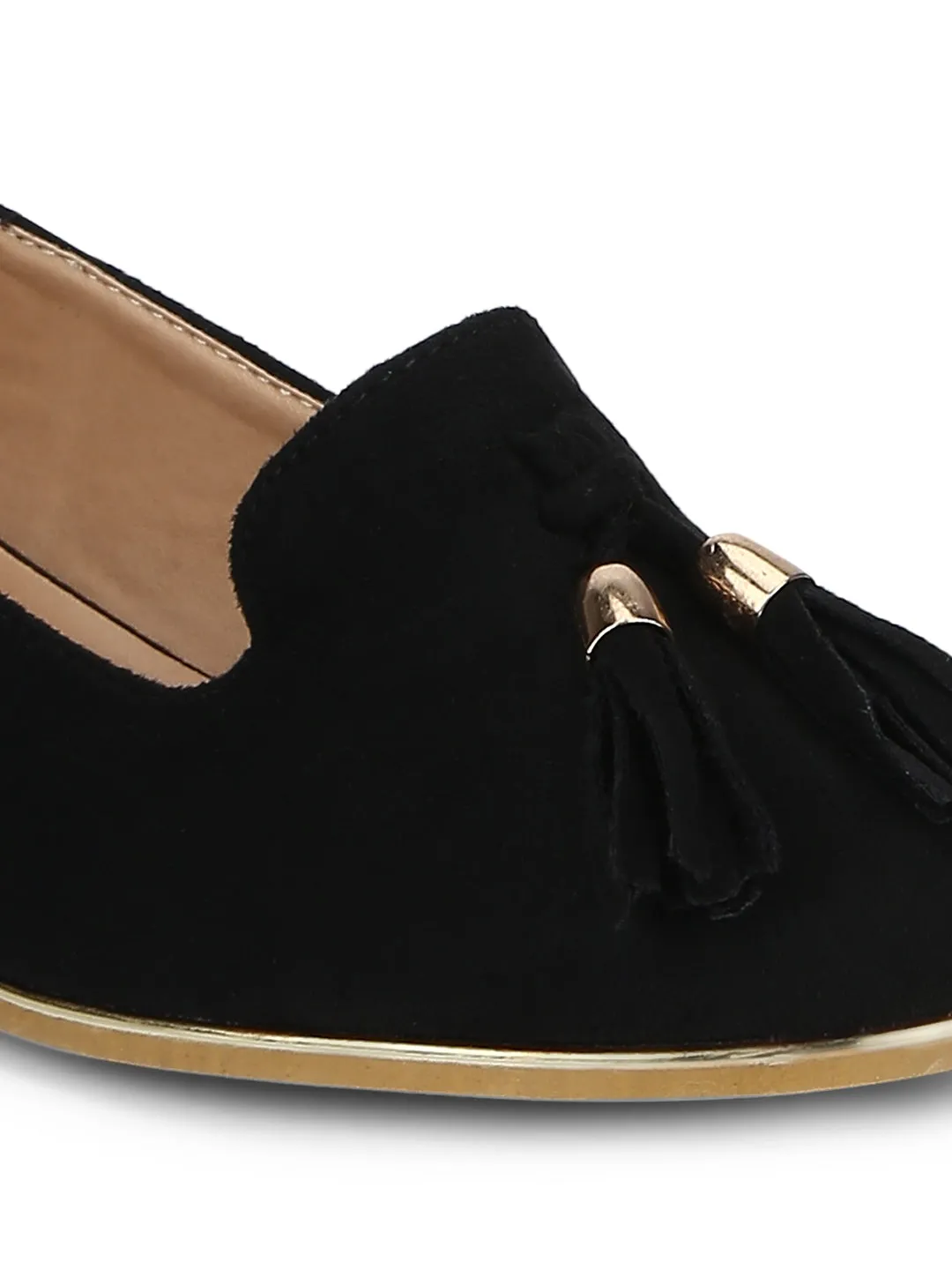 Black Micro Tassel Belly Flats