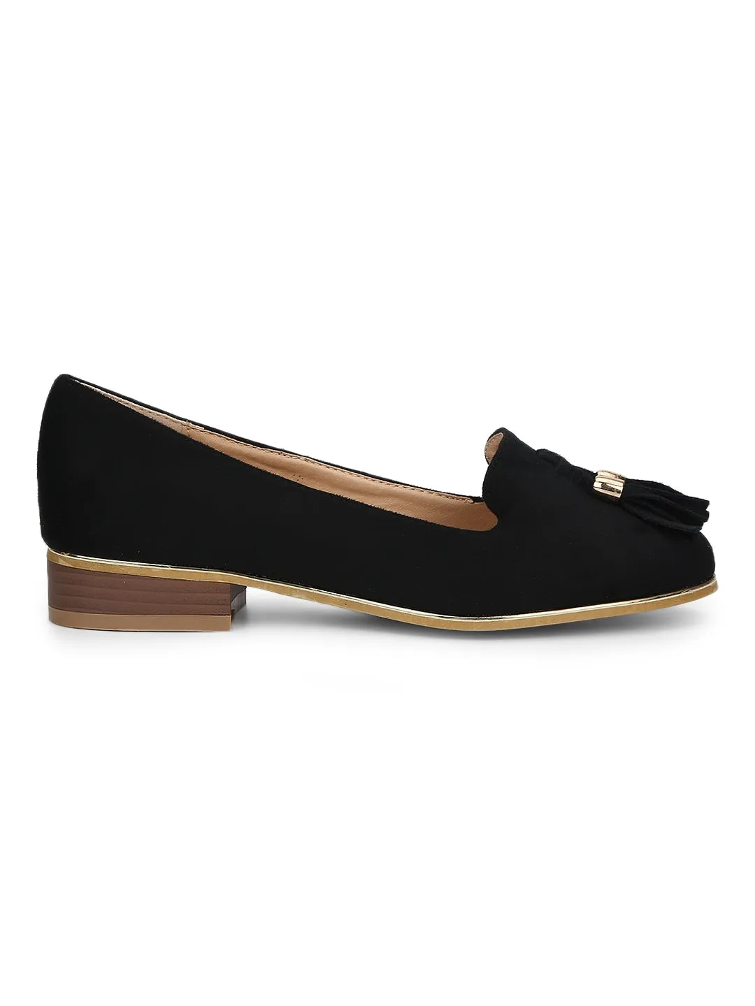 Black Micro Tassel Belly Flats