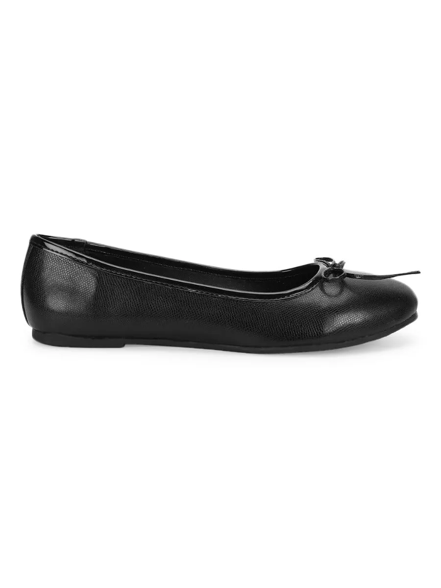 Black PU Bow Detail Ballerinas