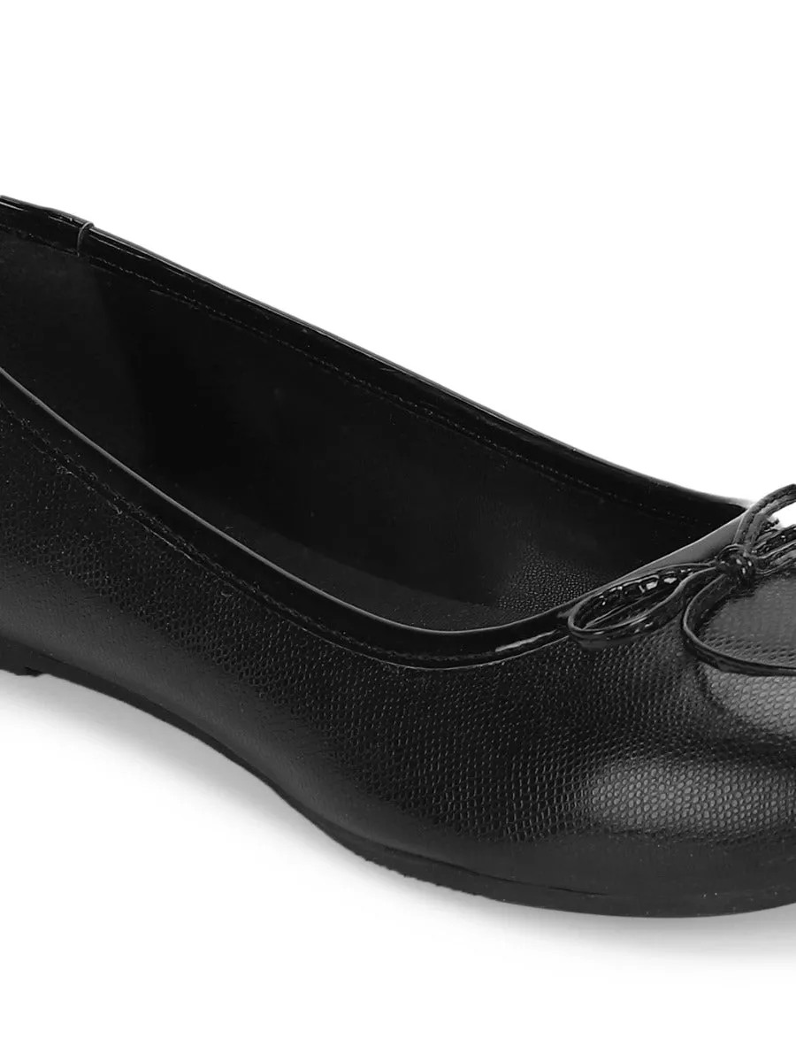 Black PU Bow Detail Ballerinas