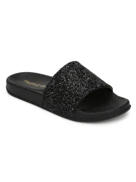 Black PU Glitter Slides