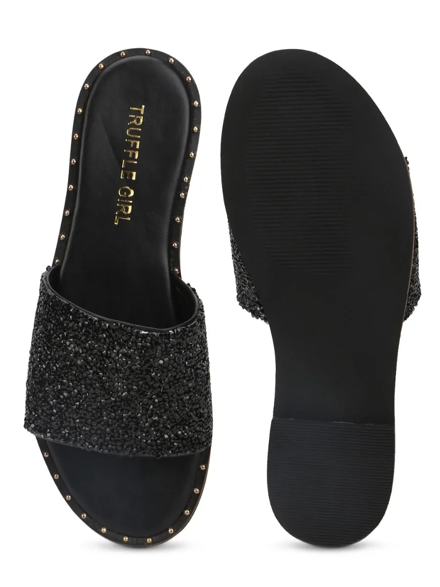 Black PU Shimmer Slip Ons