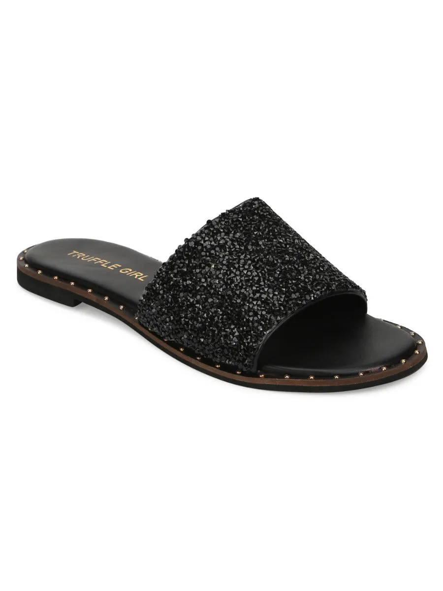 Black PU Shimmer Slip Ons