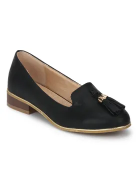 Black PU Tassel Belly Flats