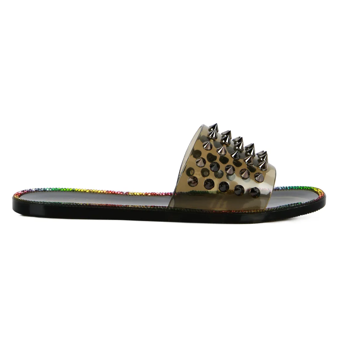 Black Punk Stud Clear Jelly Flats