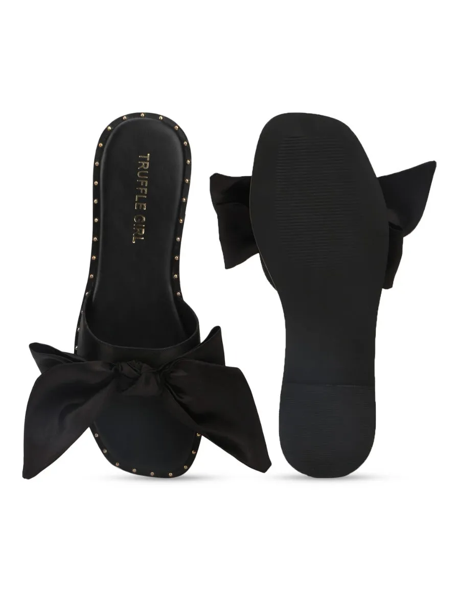 Black Satin Bow Slip Ons