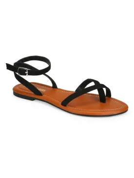 Black Suede Buckle Strap Sandals