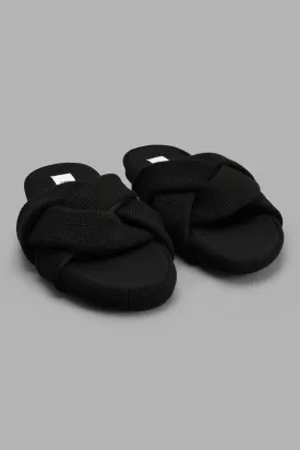 Black Textured Slipper