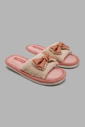 Blush/Beige Bow Slippers