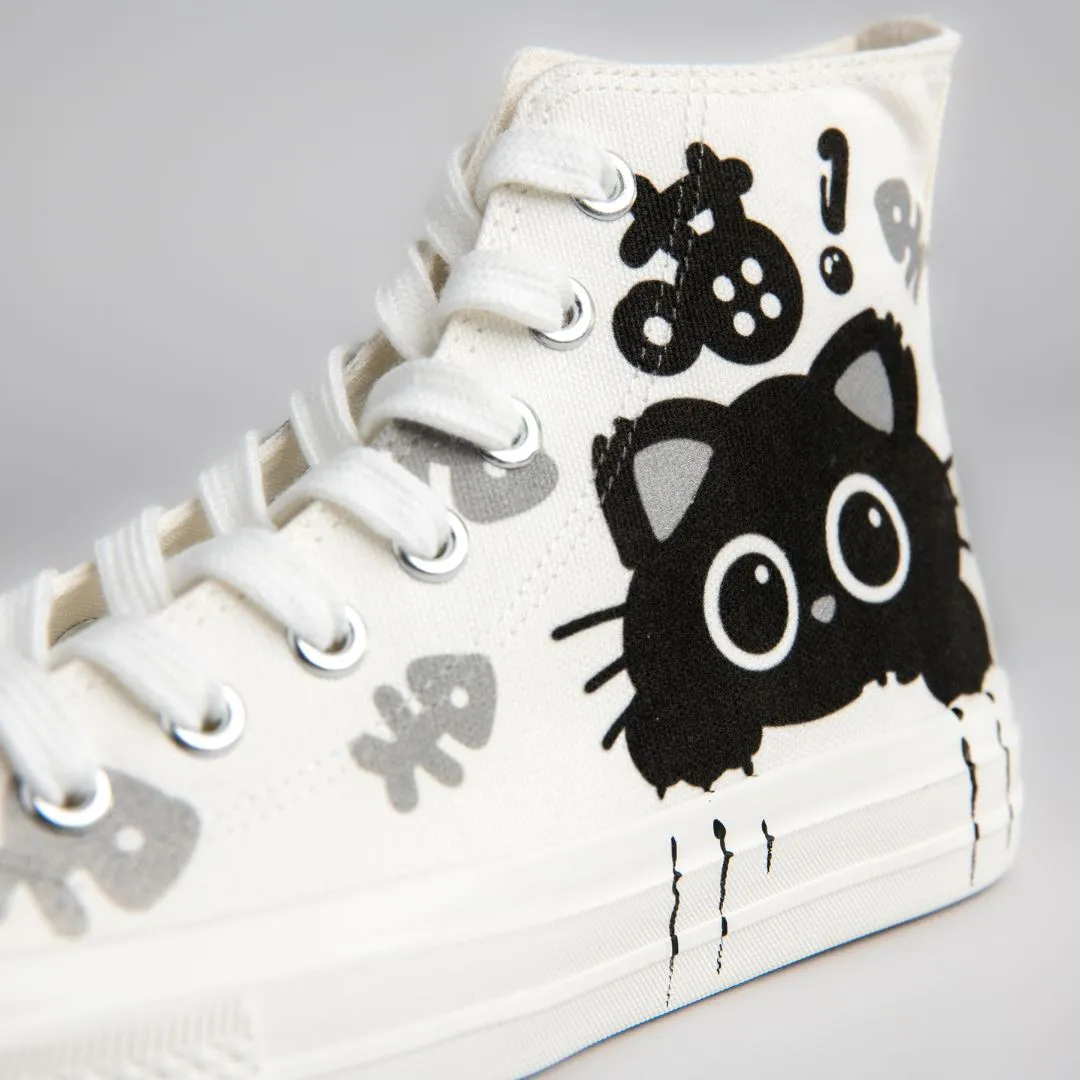 Boo the Black Kitty High Top Canvas Shoes - Women's