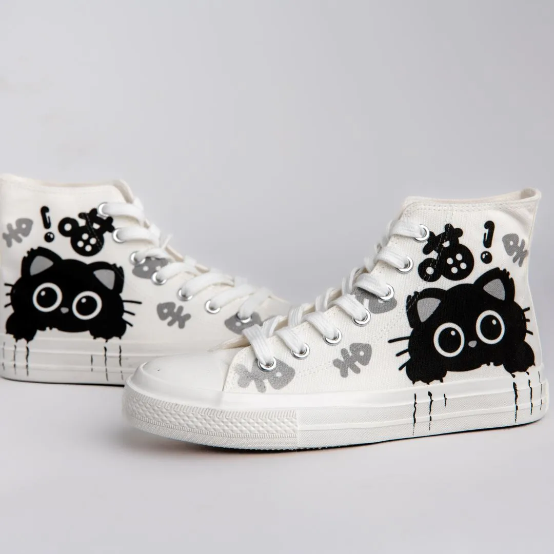 Boo the Black Kitty High Top Canvas Shoes - Women's