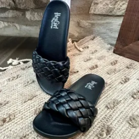 Braided Leather Sandal- Black