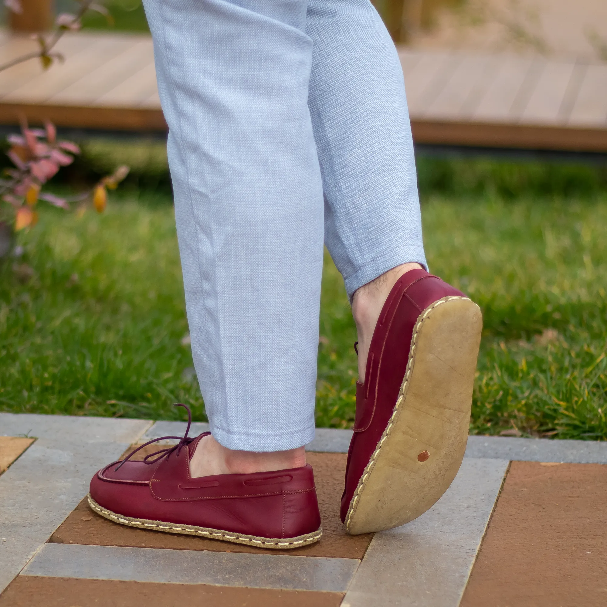 Burgundy Men's Leather Earthing Barefoot Shoes