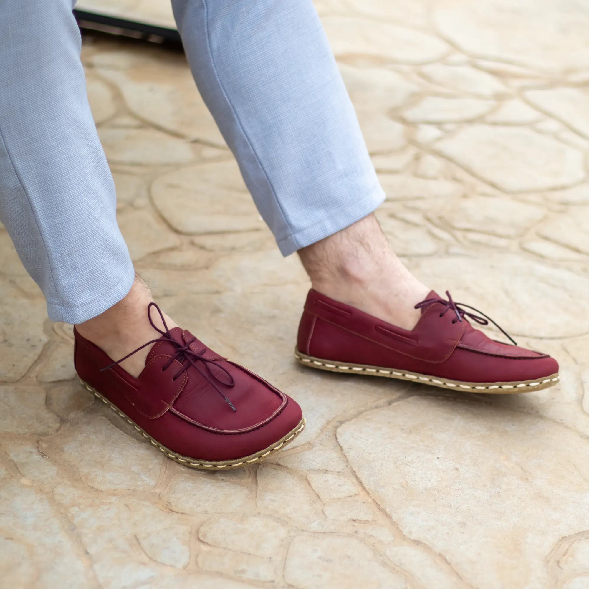 Burgundy Men's Leather Earthing Barefoot Shoes