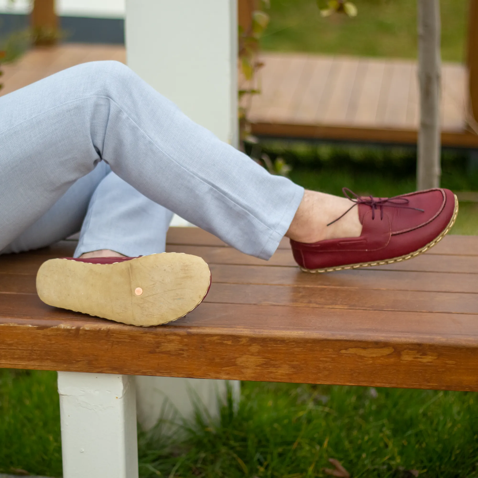 Burgundy Men's Leather Earthing Barefoot Shoes