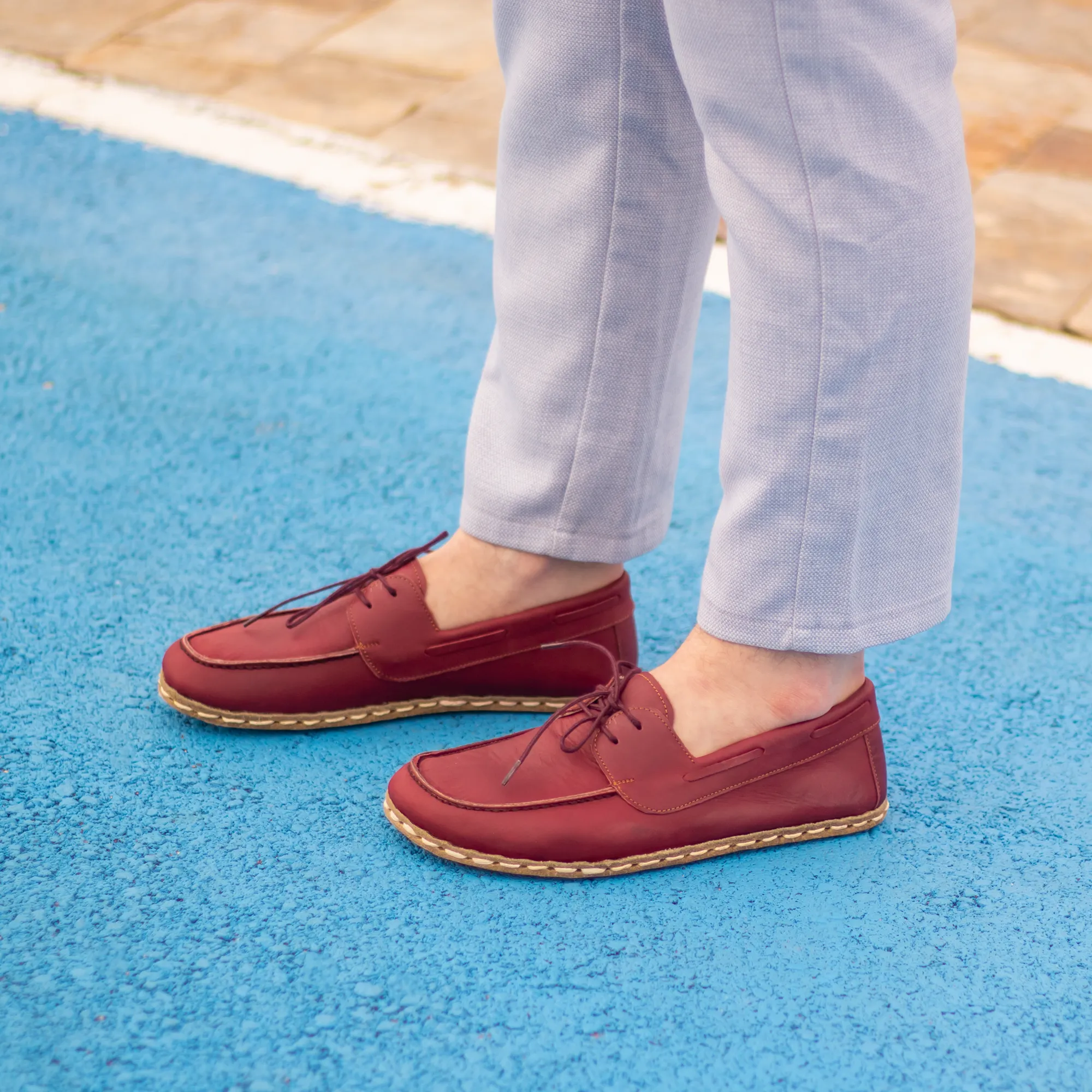 Burgundy Men's Leather Earthing Barefoot Shoes