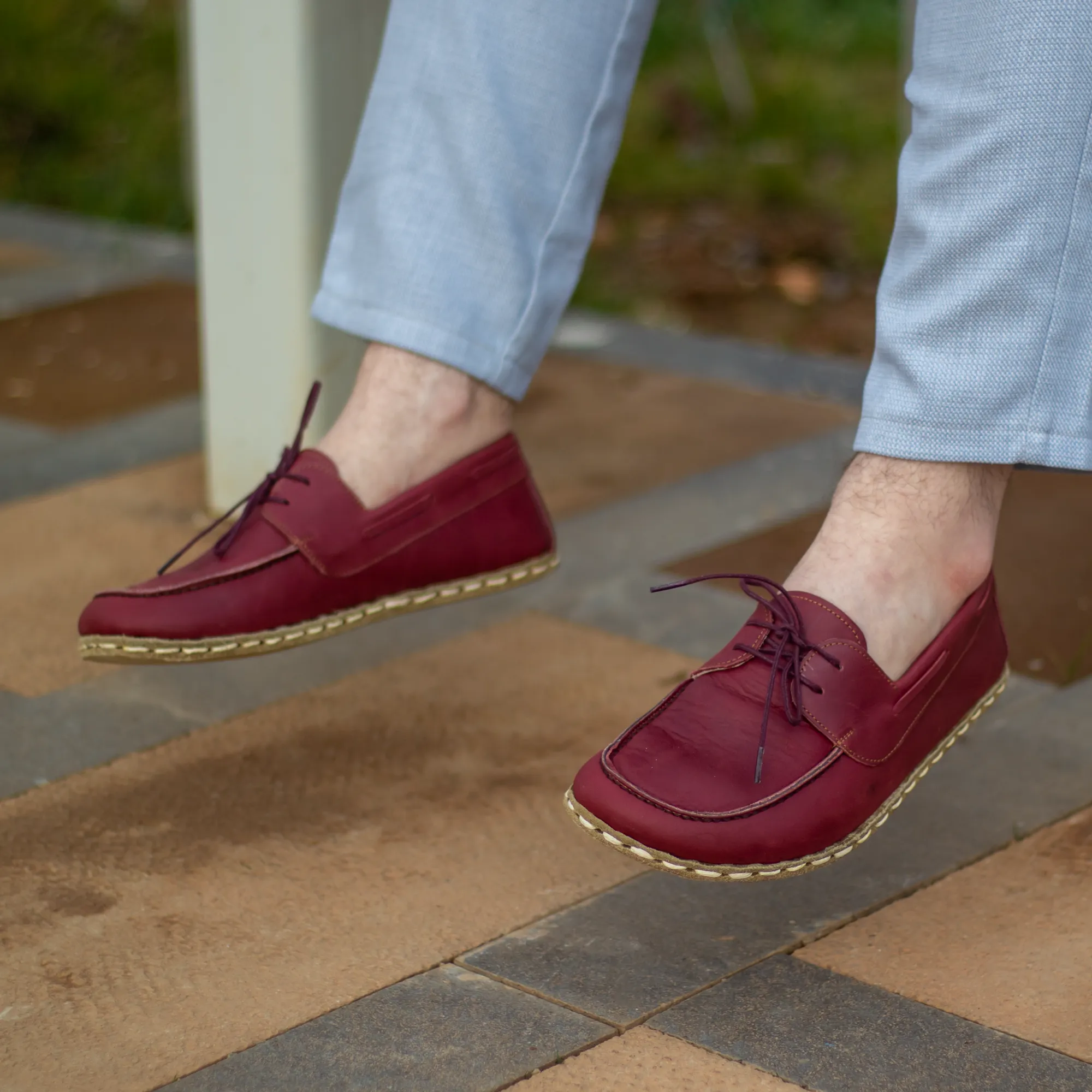 Burgundy Men's Leather Earthing Barefoot Shoes