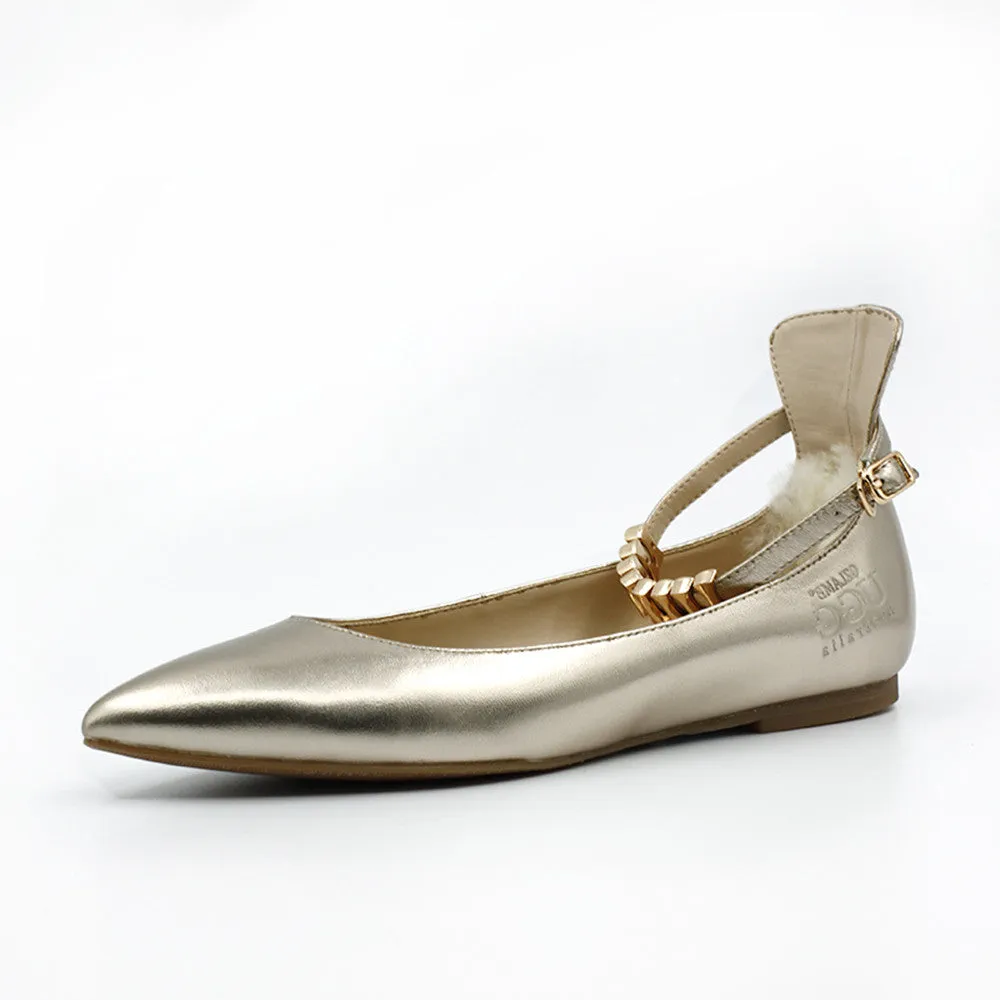 Chelsea Ballet Flat with Ankle Strap - Gold