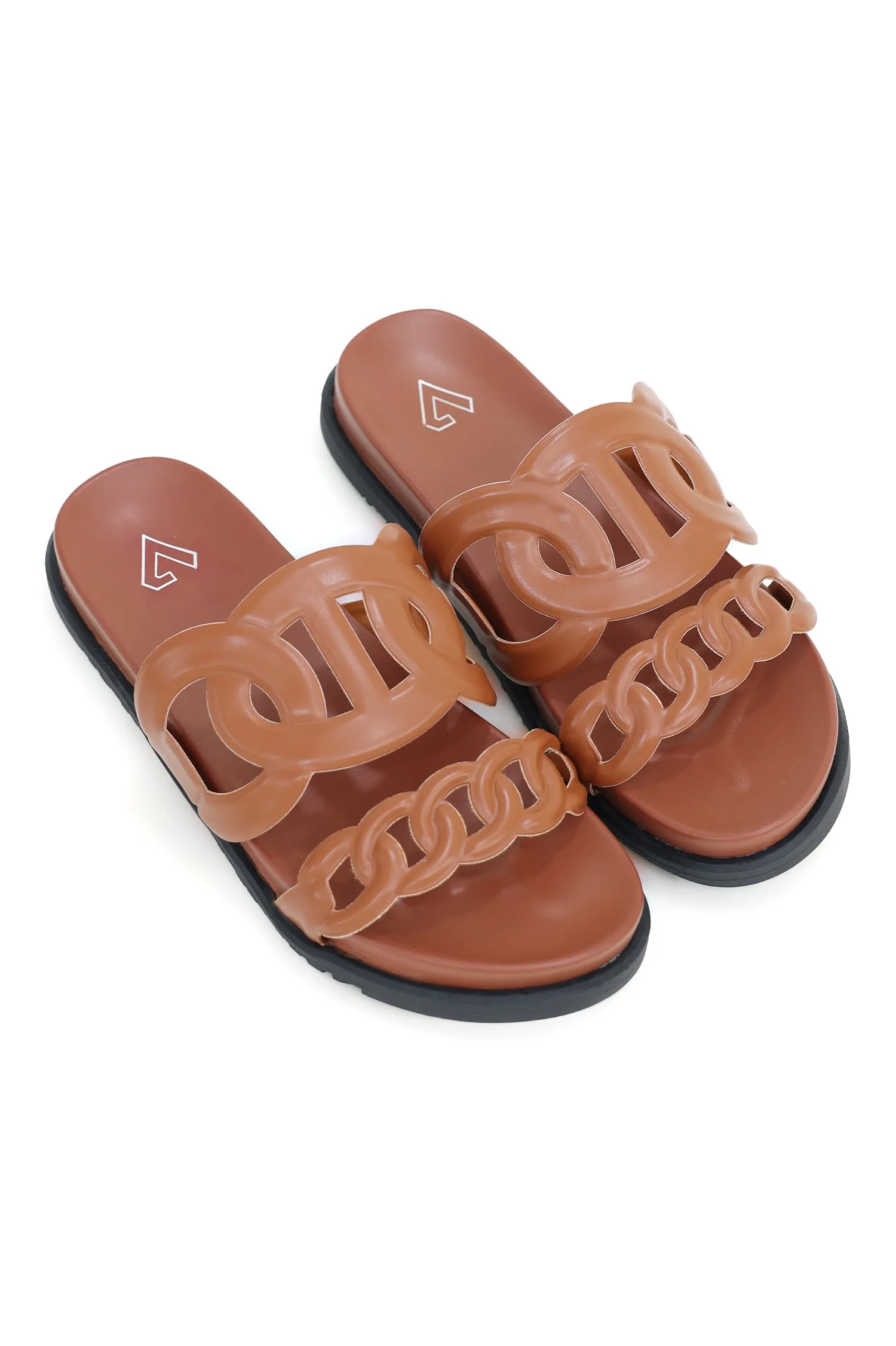 CHIC CHAINLINK SLIDES-CAMEL