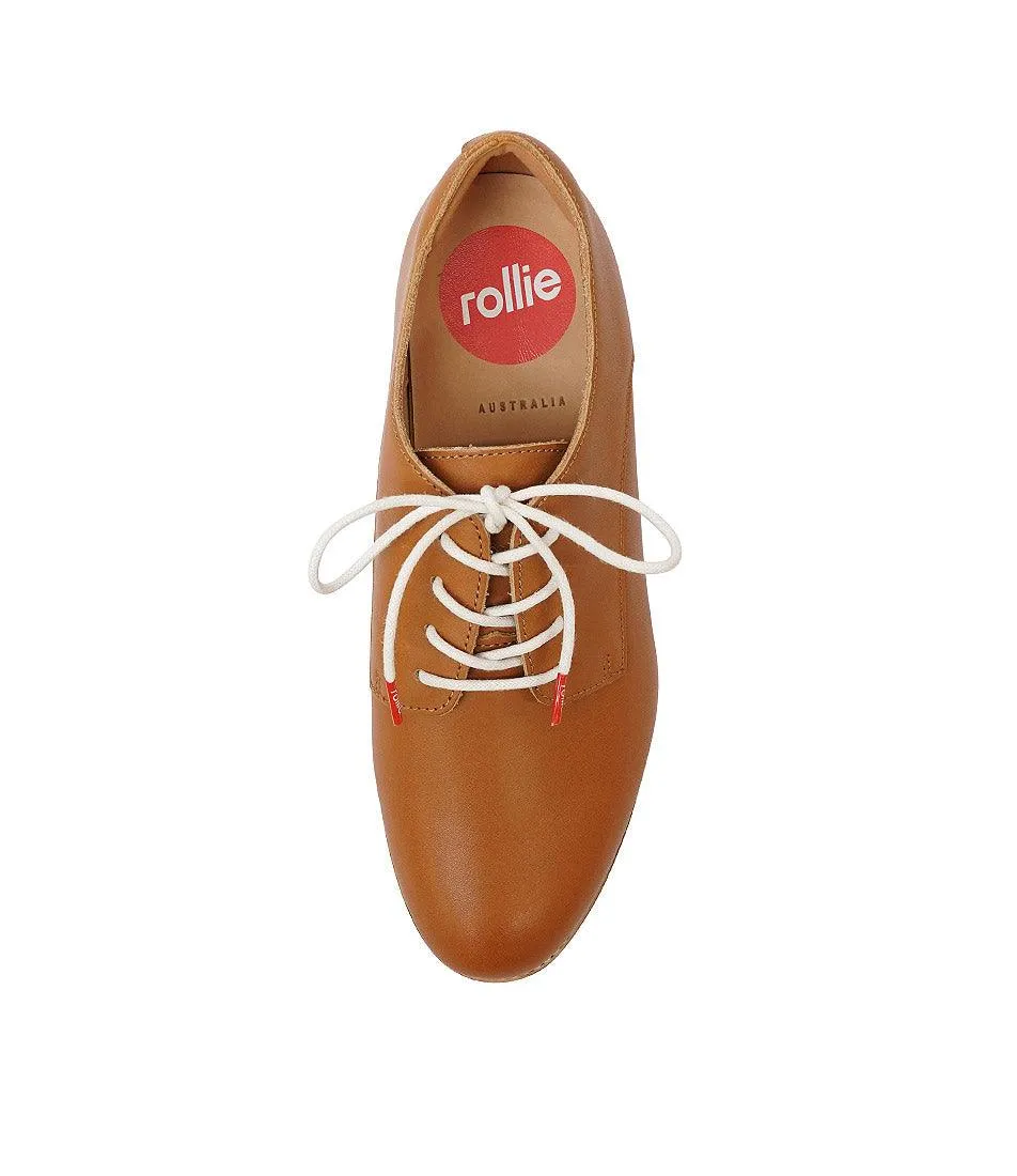 Derby Cognac Leather Lace Up Flats