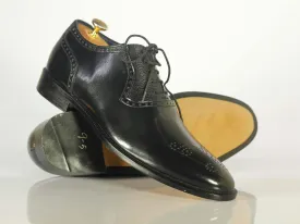 Elegant Handmade Men's Black Wing Tip Brogue Leather Shoes, Men Formal Designer Shoes