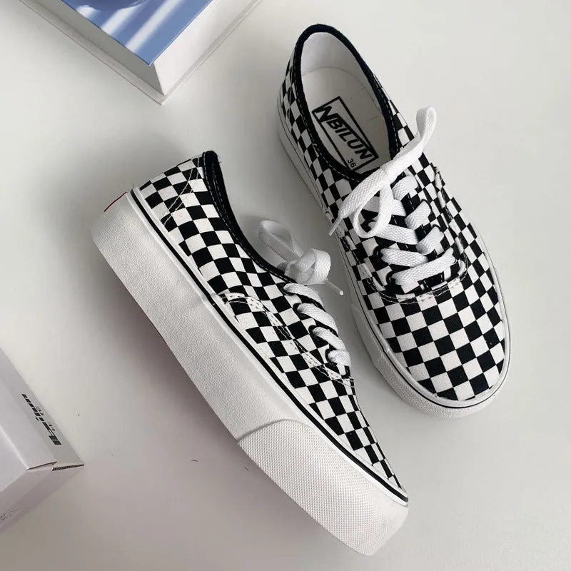 Elegant Innovative Platform Chessboard Plaid Female Canvas Shoes