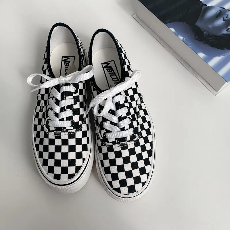 Elegant Innovative Platform Chessboard Plaid Female Canvas Shoes