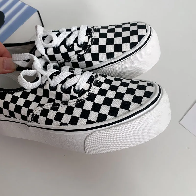 Elegant Innovative Platform Chessboard Plaid Female Canvas Shoes