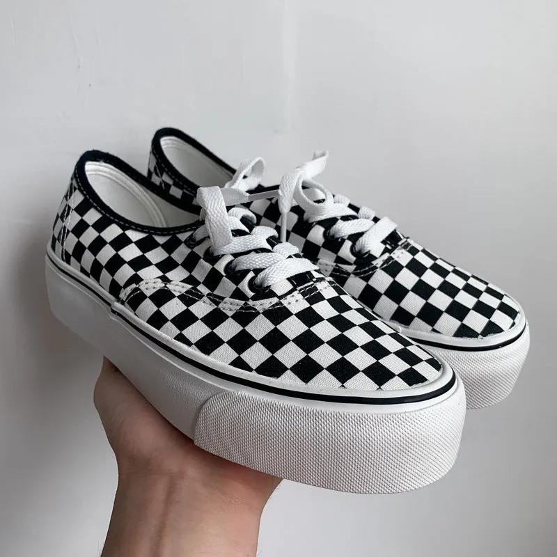 Elegant Innovative Platform Chessboard Plaid Female Canvas Shoes