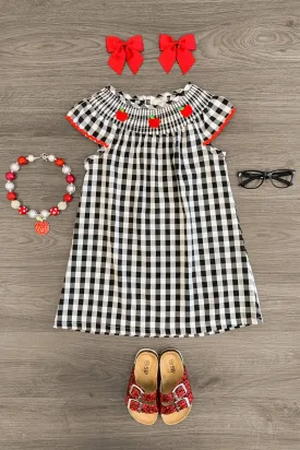 Embroidered Apple Gingham Dress