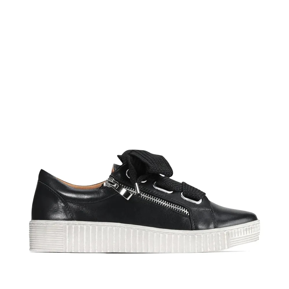 EOS Footwear Women's Jovi Leather Tie Sneaker in Black