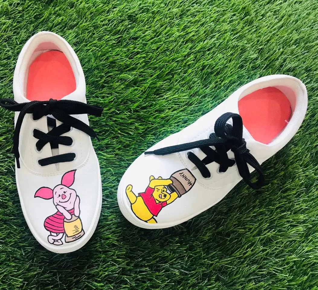 Funky N Trendy hand painted water resistant pooh theme casual shoes