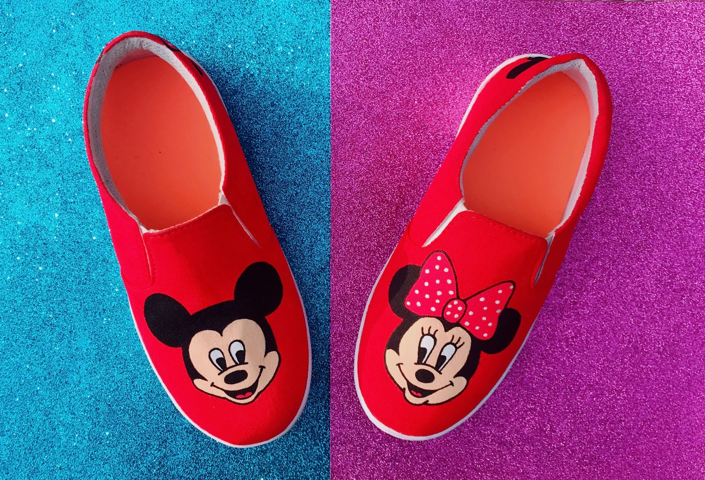 Funky N Trendy hand painted water resistant Red slip on shoes/ handpainted shoes/ women shoes / funky shoes